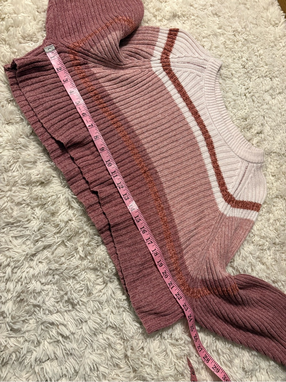 Aeropostale Colorblock Stripe Cropped Crewneck Sweater Pink Cream Boho - Picture 4 of 6